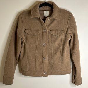 Joie Sherpa Teddy 🤎 Jacket Crop Camel Brown Medium Button Collar Shacket Winter